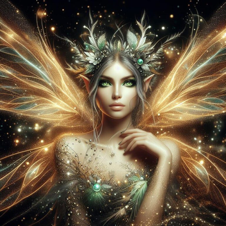 green and gold fantasy fairy