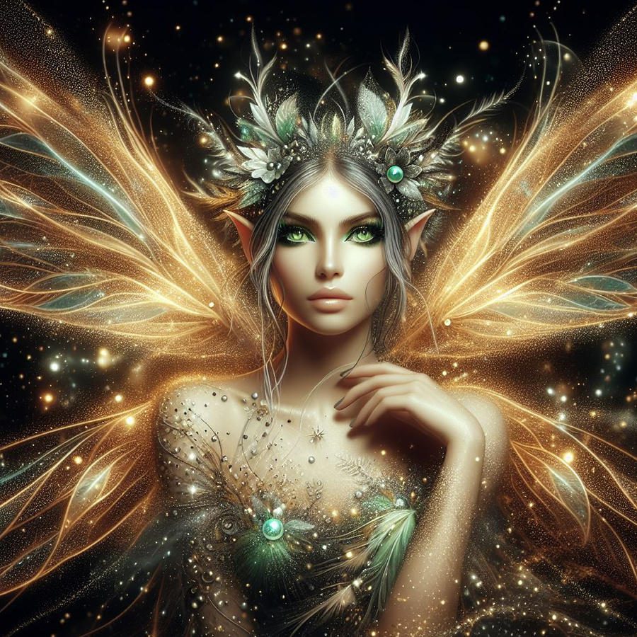 green and gold fantasy fairy