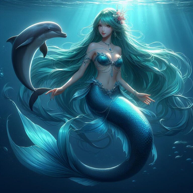 mermaid swimming with dolphin