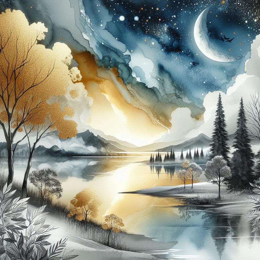 watercolor mountain landscape