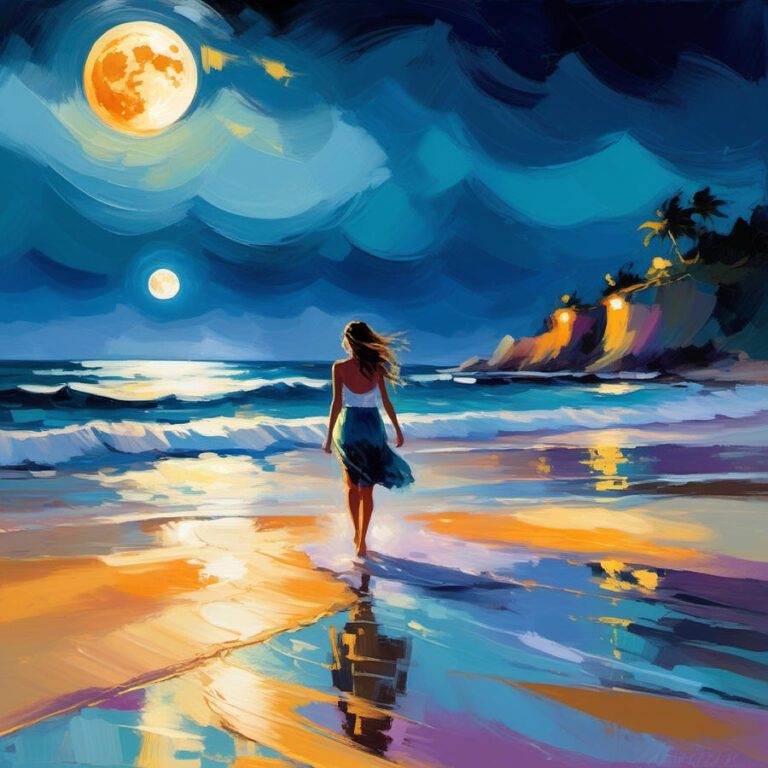 moonlit stroll abstract expressionism landscape