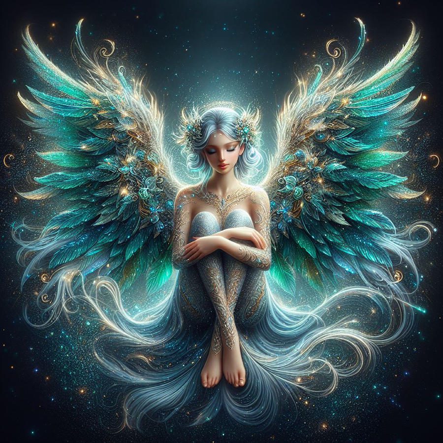 teal and gold angel